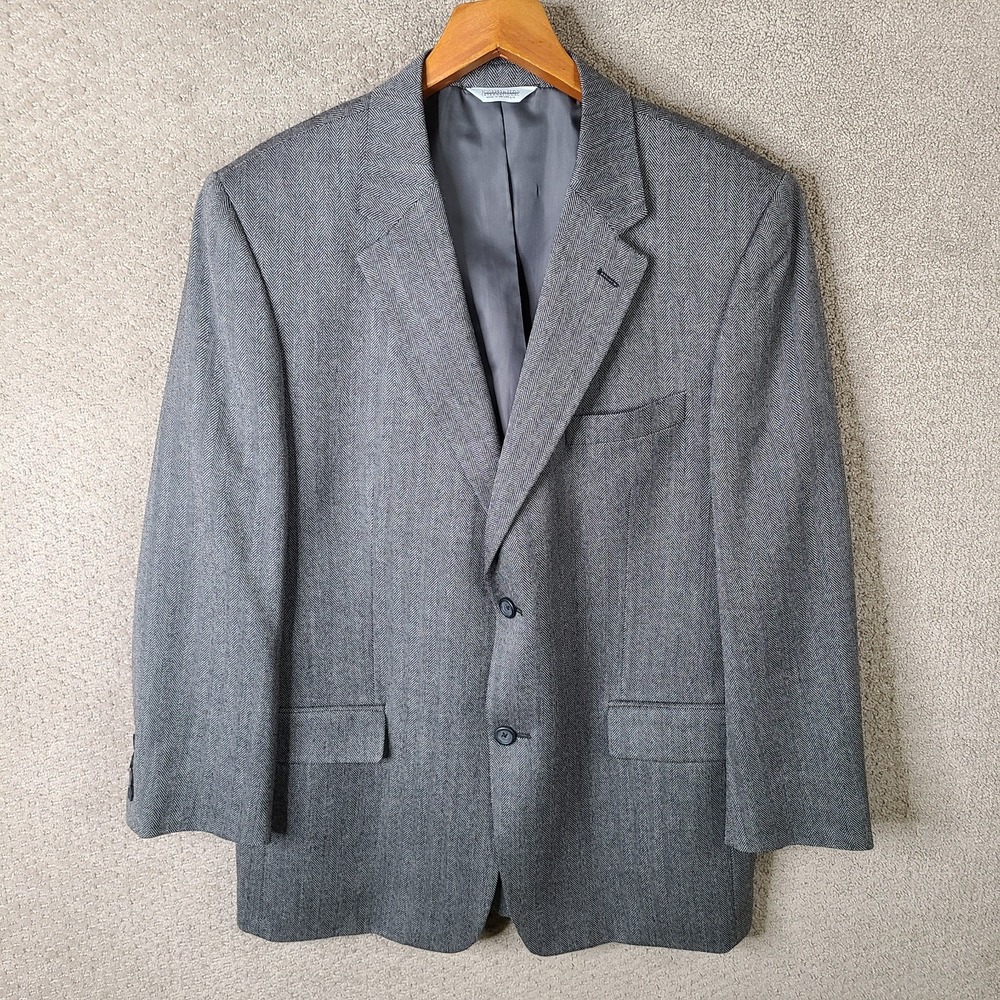 Joseph & Feiss Jacket Men 42R Gray Herringbone Blazer Wool 2 Button Chevron Coat